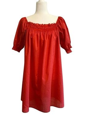 ModCloth Mini Red Peasant Puff Sleeve Shift Dress Size Large